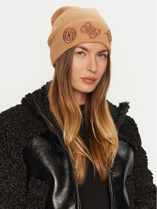 Pol01 Beanie Γυναικείος Σκούφος Πλεκτός σε Καφέ χρώμα