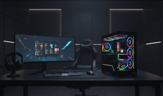 Modecom Volcano Stellar Plus Gaming Midi Tower Κουτί Υπολογιστή με Πλαϊνό Παράθυρο Μαύρο