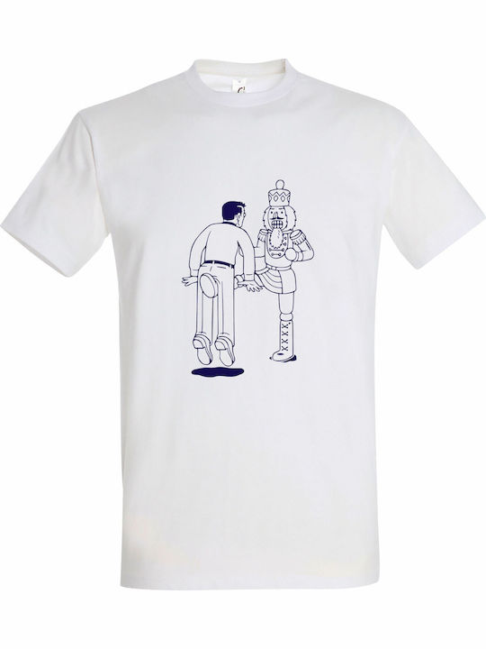 T-shirt Unisex " Christmas Nut Cracker Bollocks Cracker Αρχιδοσπάστης " White