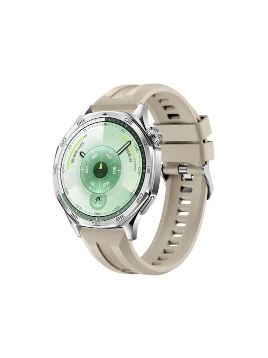 Silicone Strap Groove Pattern Silver Buckle Amazfit Stratos 2s/3 Khaki