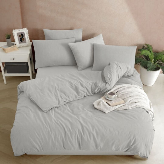 Eponj Home Set Huse Pentru Pilote 200x220cm Dublu Cu 2 Fețe De Pernă & 1 Cearșaf Gri