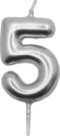 Candle Birthday Candle Number "5" in Silver Color 5388
