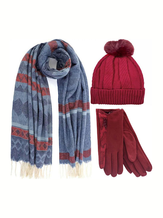 Set with Beanie Knitted in Blue color