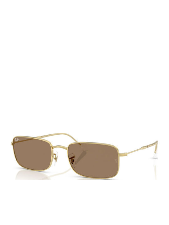 Ray Ban Unisex Sunglasses with Gold Metal Frame and Brown Lens