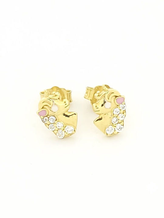 Емайл Детски Обеци Studs Еднорози от Злато 9K