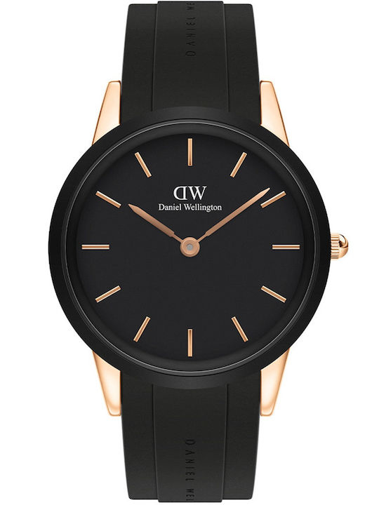 Daniel Wellington Herrenuhr Batterie mit Schwarz Kautschukarmband