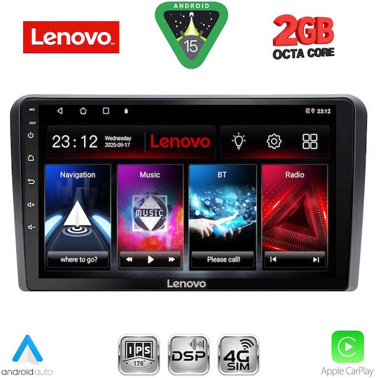 Lenovo Автомобилна Аудио Система (Блутут/USB/WiFi/GPS/Apple-Carplay/Android-Auto) с Тъчскрийн 9"