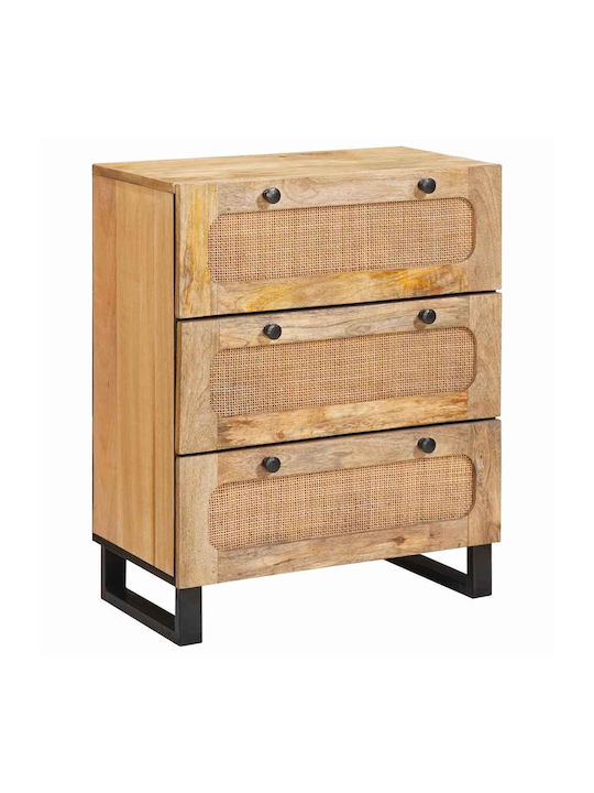 Συρταριέρα Κρεβατοκάμαρας aus Holz & Metall mit 3 Schubladen Coffee 60x33.5x75cm