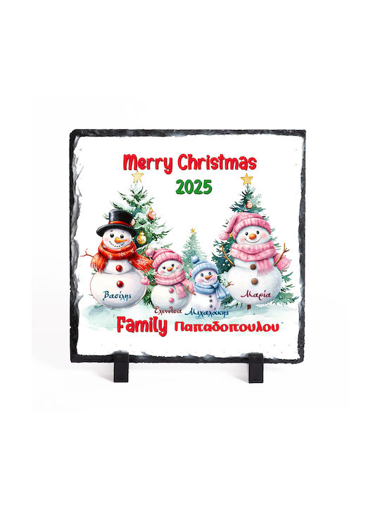 Christmas Gift Family Stone Frame Family "The Snowman Family" Souvenir Frame Dimensions 20x20cm