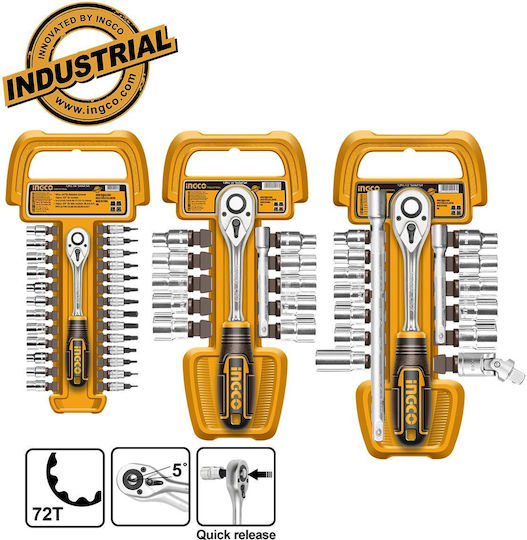 Ingco Set Ratchet 1\4" & 3\8" & 1\2" 20pcs