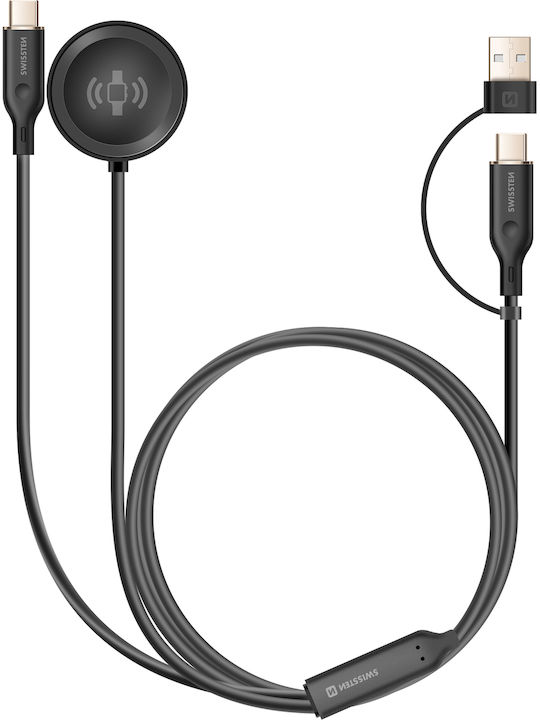 Swissten 2-in-1 Magnetic Usb-c 60w Charging Cable Galaxy Watch Smartphone Black