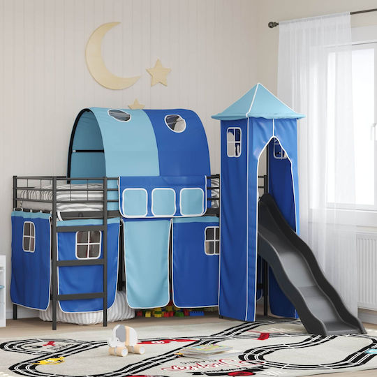 Kids Single Loft Bed with Sliding Bed Black for Mattress 100x190cm