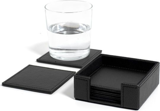 VNC Set De Suporturi Pentru Pahare Din Piele Ecologică Cu Suport Negru 10.5x10.5cm 5 Bucăți