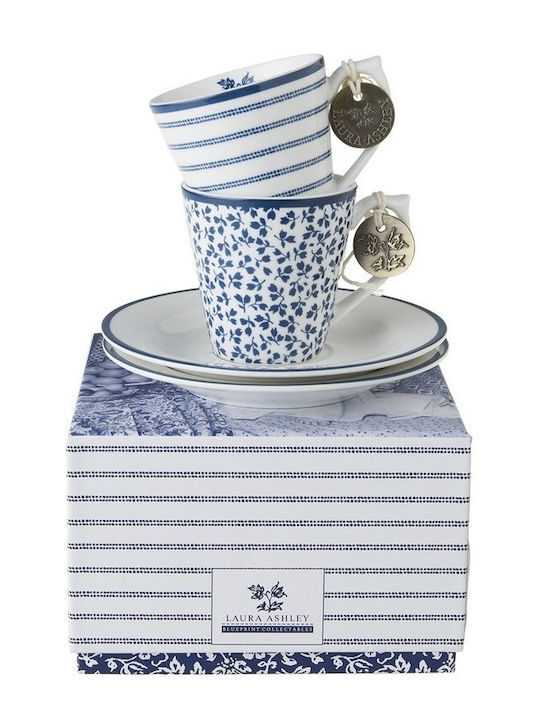 Laura Ashley Blueprint Σετ Φλιτζάνια Espresso από Πορσελάνη Floris & Candy Stripe 100ml 4τμχ