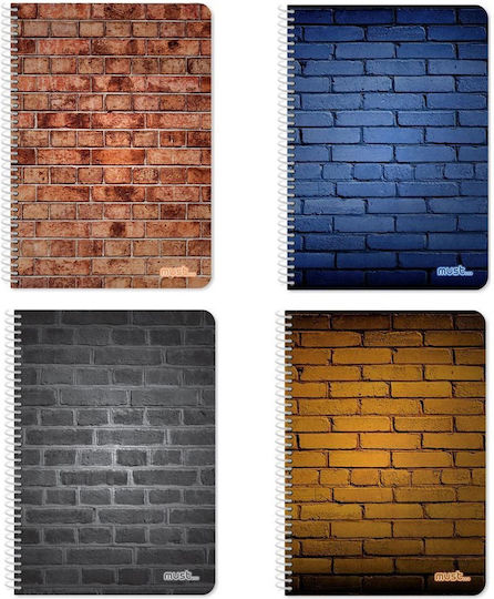Must Team Spiral Notebook Ruled B5 150 Sheets 5 Subjects Bricks 1pcs (Μiscellaneous Designs/Colors)