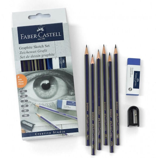 Faber-Castell Goldfaber Σετ 8 Μολύβια με Ξύστρα και Γόμα Μπλε