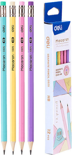 Deli Macaron Pencil HB Set with Eraser 12pcs (Μiscellaneous colours)