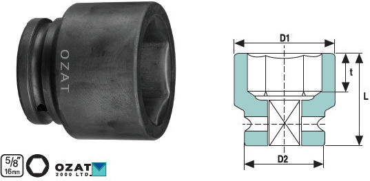 Cheie Tubulară Cap Scurt 5/8'' 6 Fețe 1 7/16'' Cuplu