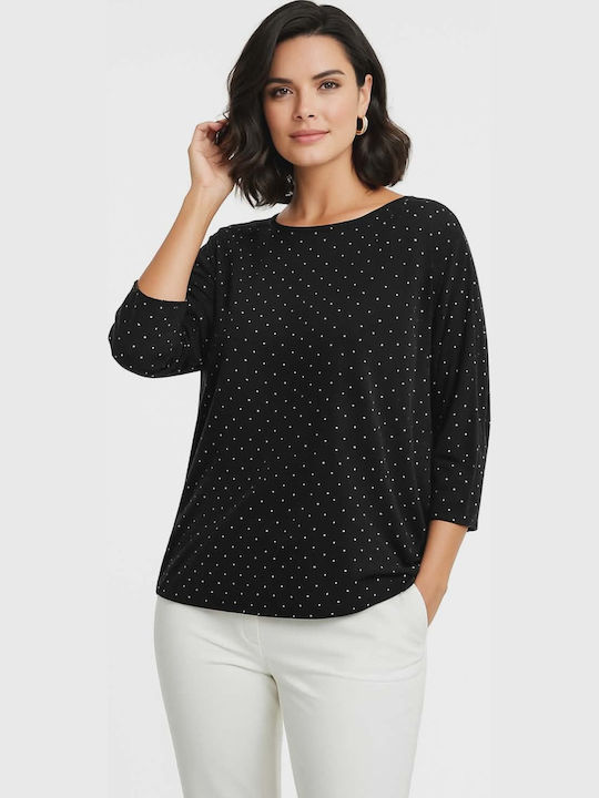 Women's Blouse with 3/4 Sleeve Polka Dot Black
