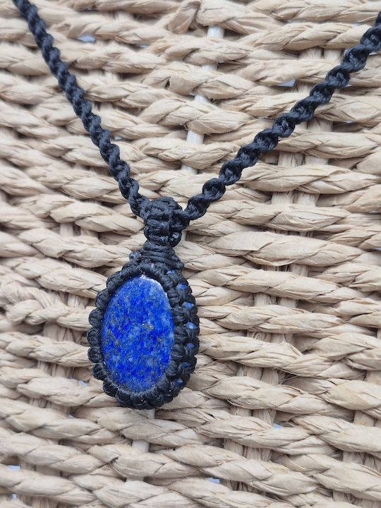 Macrame Necklace Lapis Lazuli Handmade Semi-Precious Stone Jewelry