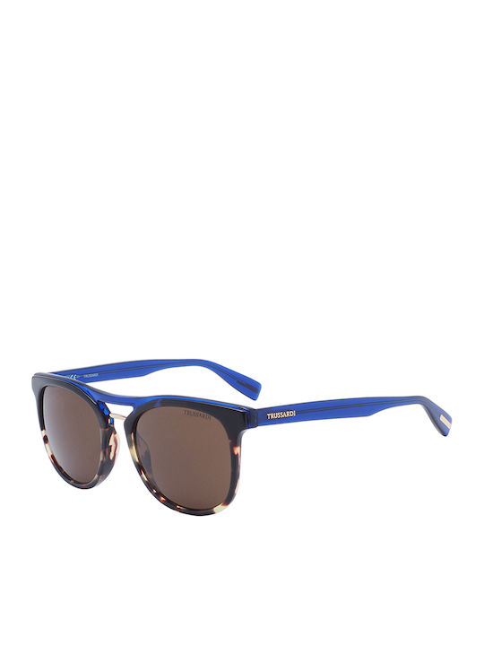 Trussardi Men's Sunglasses with Brown Tartaruga Plastic Frame and Brown Lens