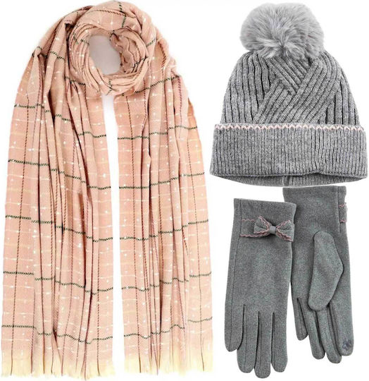 Set with Beanie Knitted in Gray color