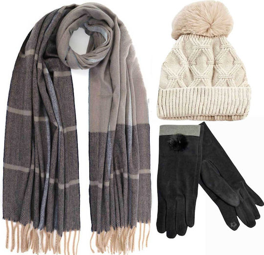 Set with Beanie Knitted in Gray color