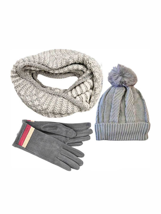 Set with Beanie Knitted in White color