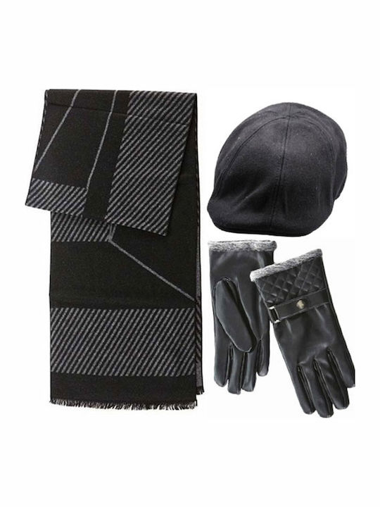 Bode Set Men's Cap & Scarf & Gloves One Size 12-1122 Black Grey