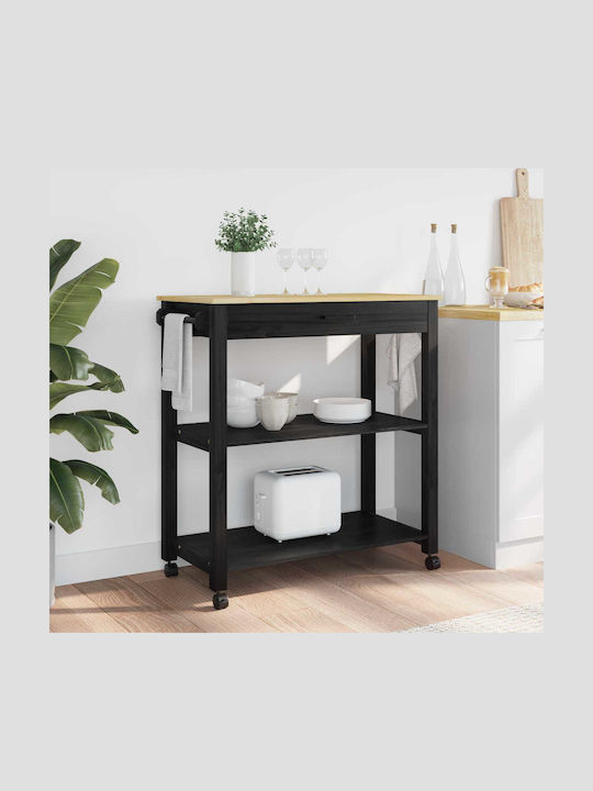 vidaXL Wooden Kitchen Trolley 3 Tiers Black 48x...
