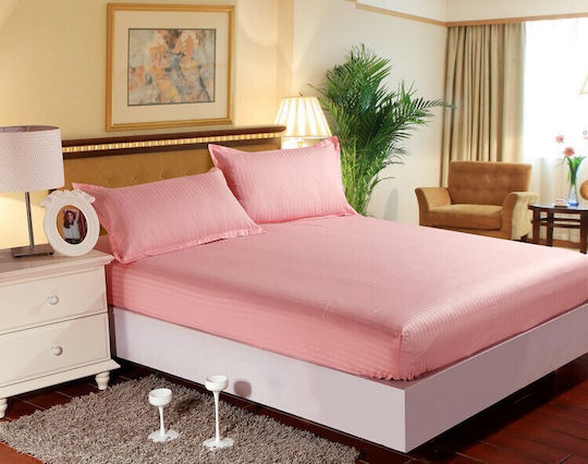 Pucioasa Set Cearșaf cu 1 Față de pernă Single cu Elastic 100x200+25cm. Roz 2buc