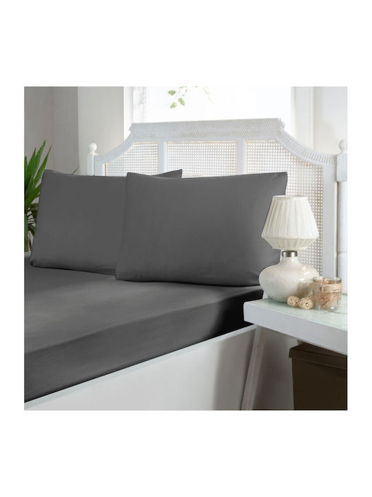 First Choice Set Cearșaf cu 2 Fețe de pernă Super dublu 240x260cm. Antracit 3buc