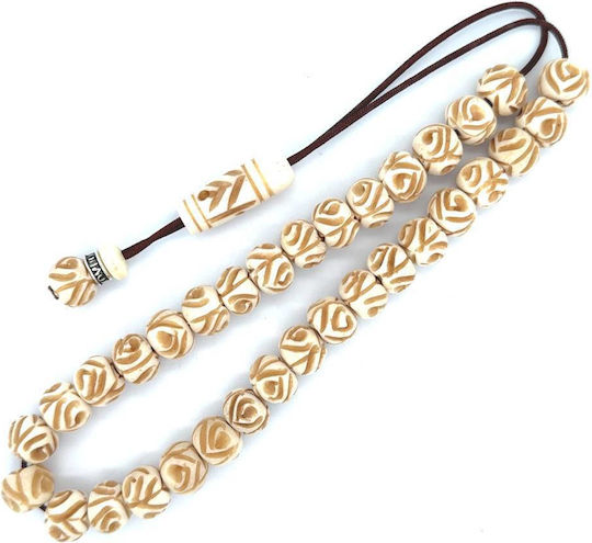 Kompologadiko Graven Camel Bone Worry Beads with 33 Beads Brown