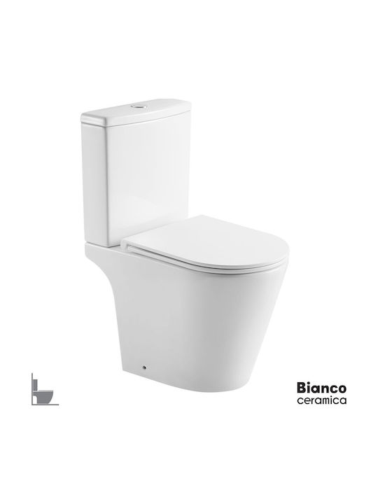 Bianco Ceramica Λεκάνη Δαπέδου Rimless με Καζανάκι με Slim Κάλυμμα Soft Close Λευκή Bianco Ceramica Λεκάνη Δαπέδου Rimless με Καζανάκι με Slim Κάλυμμα Soft Close Λευκή