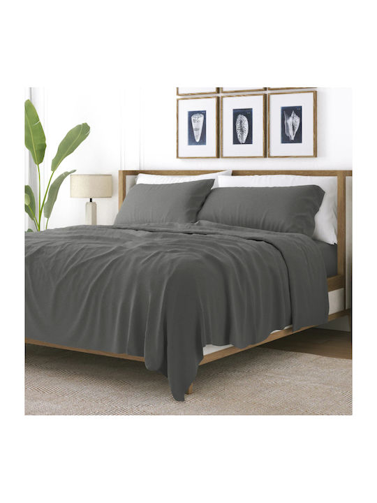 My Home Luxury Сет Чаршафи с Ластик 100x200+30см. Dark Gray 4бр