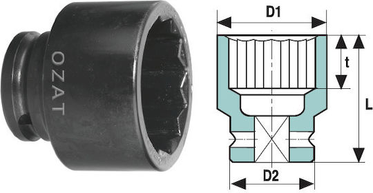 1'' Impact Socket Head 12 Points Short 35