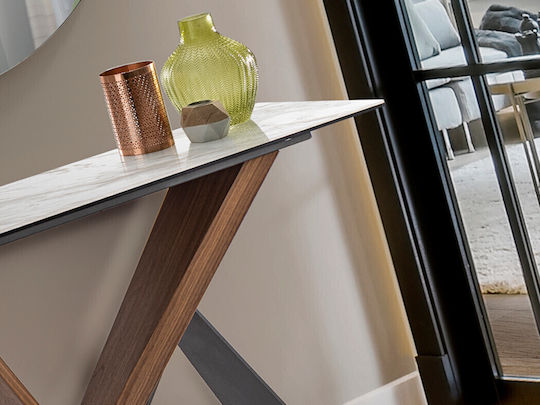 Console Table Glass & Marble Μαύρο, Καρυδιάς L130xW78xH42cm