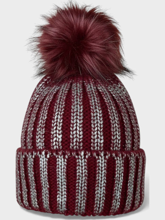 Pom Pom Beanie Beanie Knitted in Red color