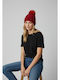 Pom Pom Beanie Γυναικείος Σκούφος Πλεκτός σε Κόκκινο χρώμα
