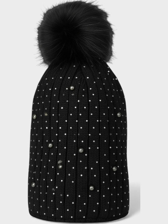 Pom Pom Beanie Beanie Knitted in Black color