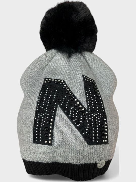 Pom Pom Beanie Γυναικείος Σκούφος Πλεκτός σε Γκρι χρώμα