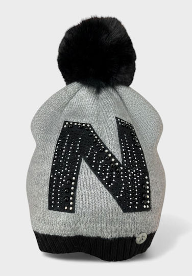 Pom Pom Beanie Beanie Knitted in Gray color