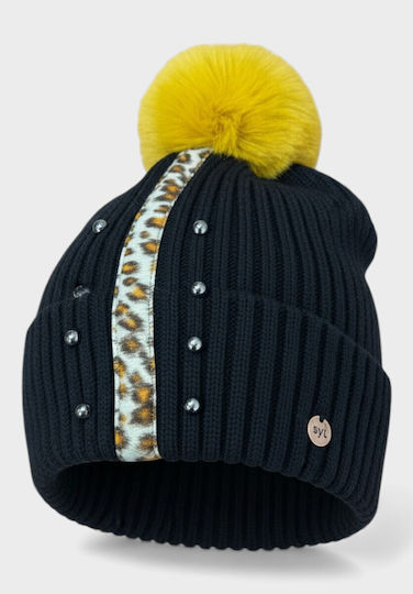 Pom Pom Beanie Frauen Beanie Gestrickt in Schwarz Farbe