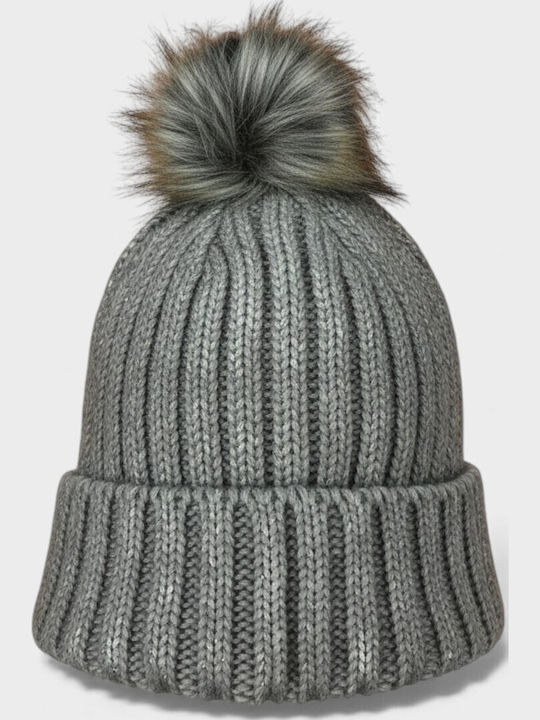 Pom Pom Beanie Γυναικείος Σκούφος Πλεκτός σε Γκρι χρώμα