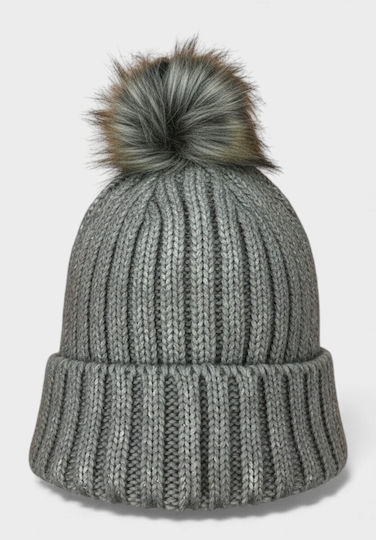 Pom Pom Beanie Frauen Beanie Gestrickt in Gray Farbe
