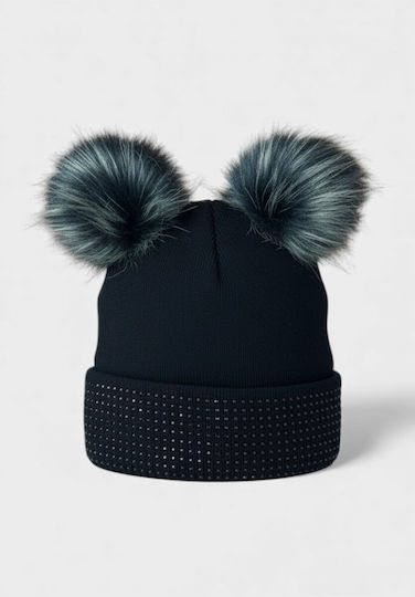 Pom Pom Beanie Frauen Beanie Gestrickt in Schwarz Farbe