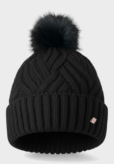 Pom Pom Beanie Beanie Knitted in Black color