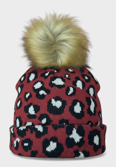 Pom Pom Beanie Frauen Beanie Gestrickt in Rot Farbe