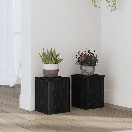 vidaXL Pot Stands Wooden Black 15cmx15cmx20cmcm. 2pcs
