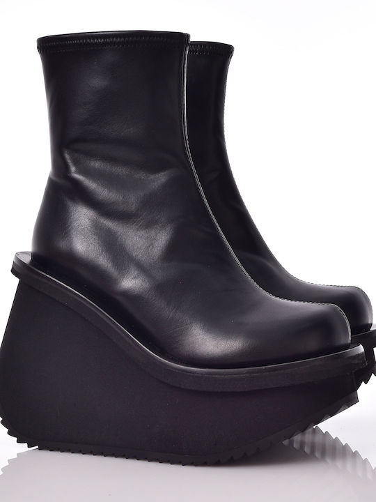 Leather Women's Ankle Boots Platform Black